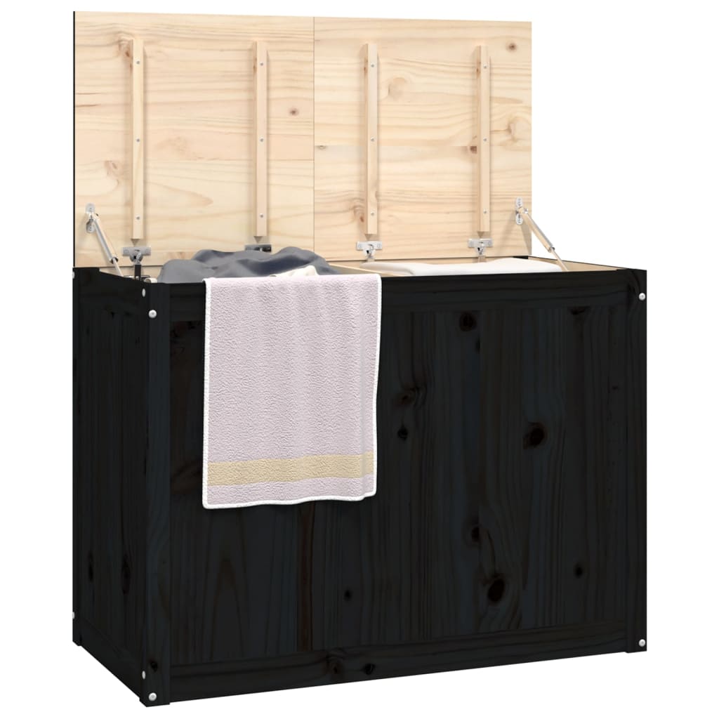 vidaXL Boîte à linge Noir 88,5x44x66 cm Bois massif de pin