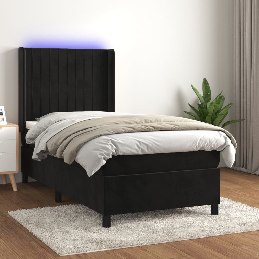 vidaXL Sommier à lattes de lit matelas et LED Noir 100x200 cm Velours