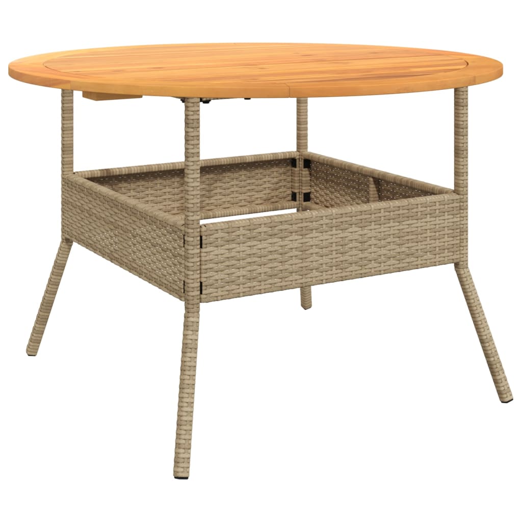 vidaXL Table de jardin et dessus en bois d'acacia beige résine tressée