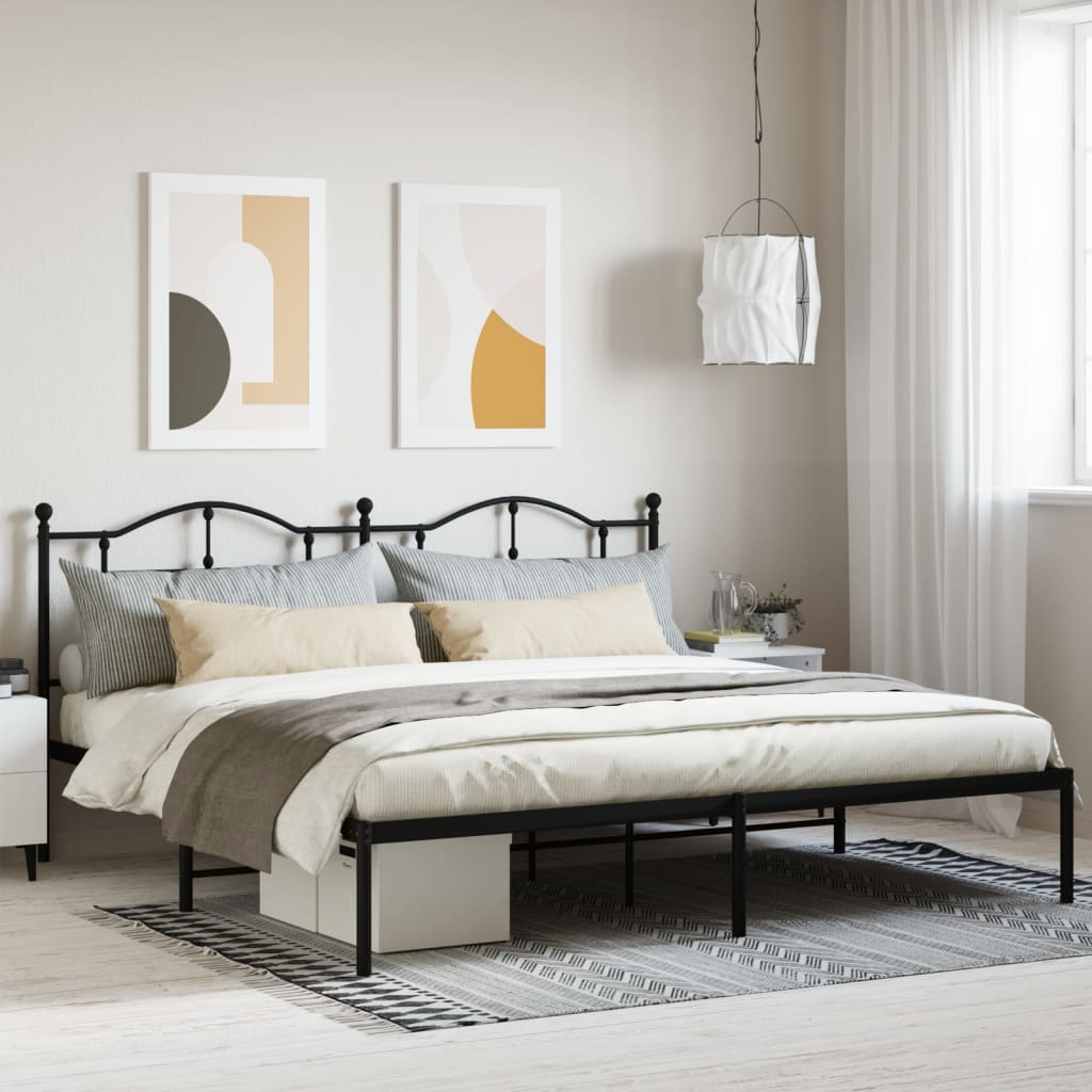 vidaXL Cadre de lit métal sans matelas avec tête de lit noir 200x200cm