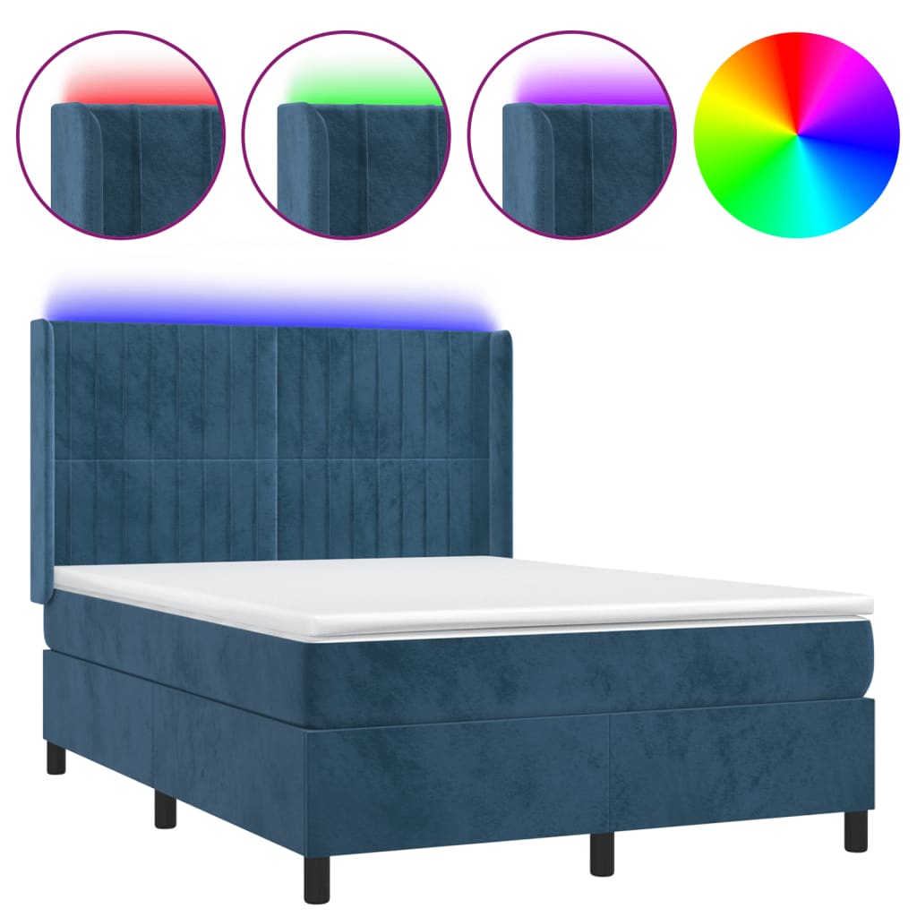 vidaXL Sommier à lattes de lit matelas et LED Bleu foncé 140x190 cm