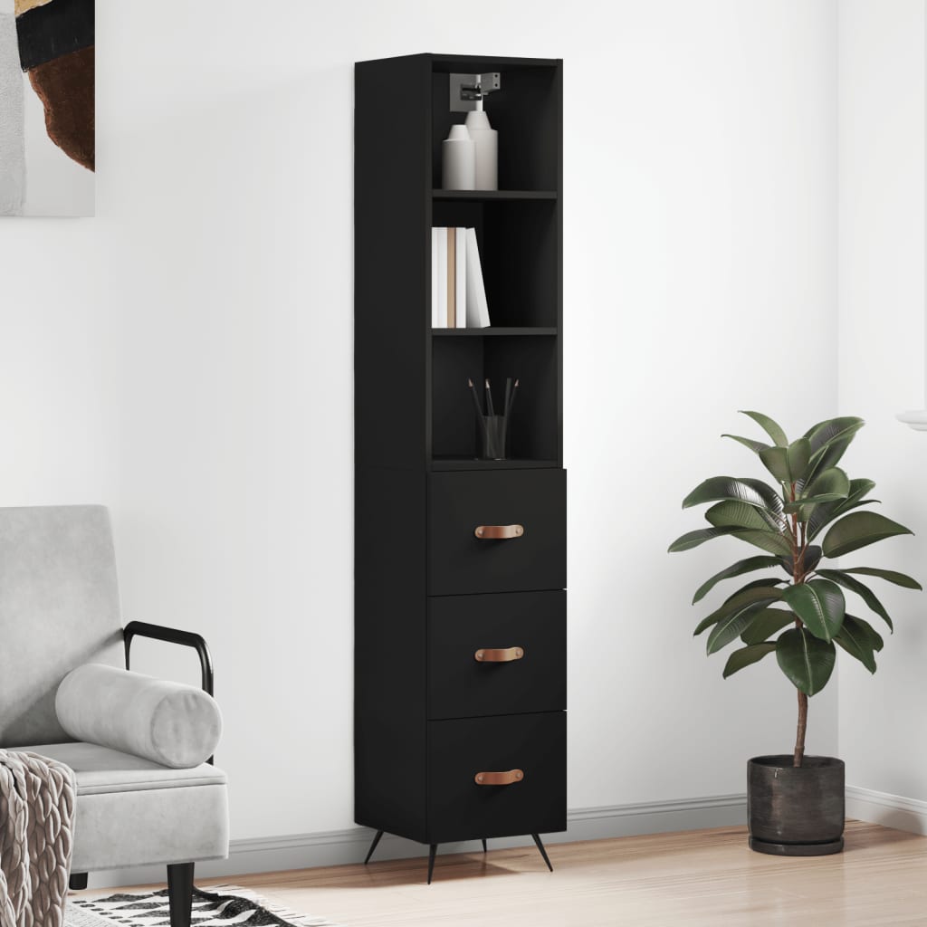 vidaXL Buffet haut Noir 34,5x34x180 cm Bois d'ingénierie