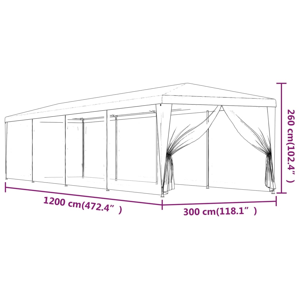 vidaXL Tente de fête et 10 parois latérales en maille Vert 3x12 m PEHD