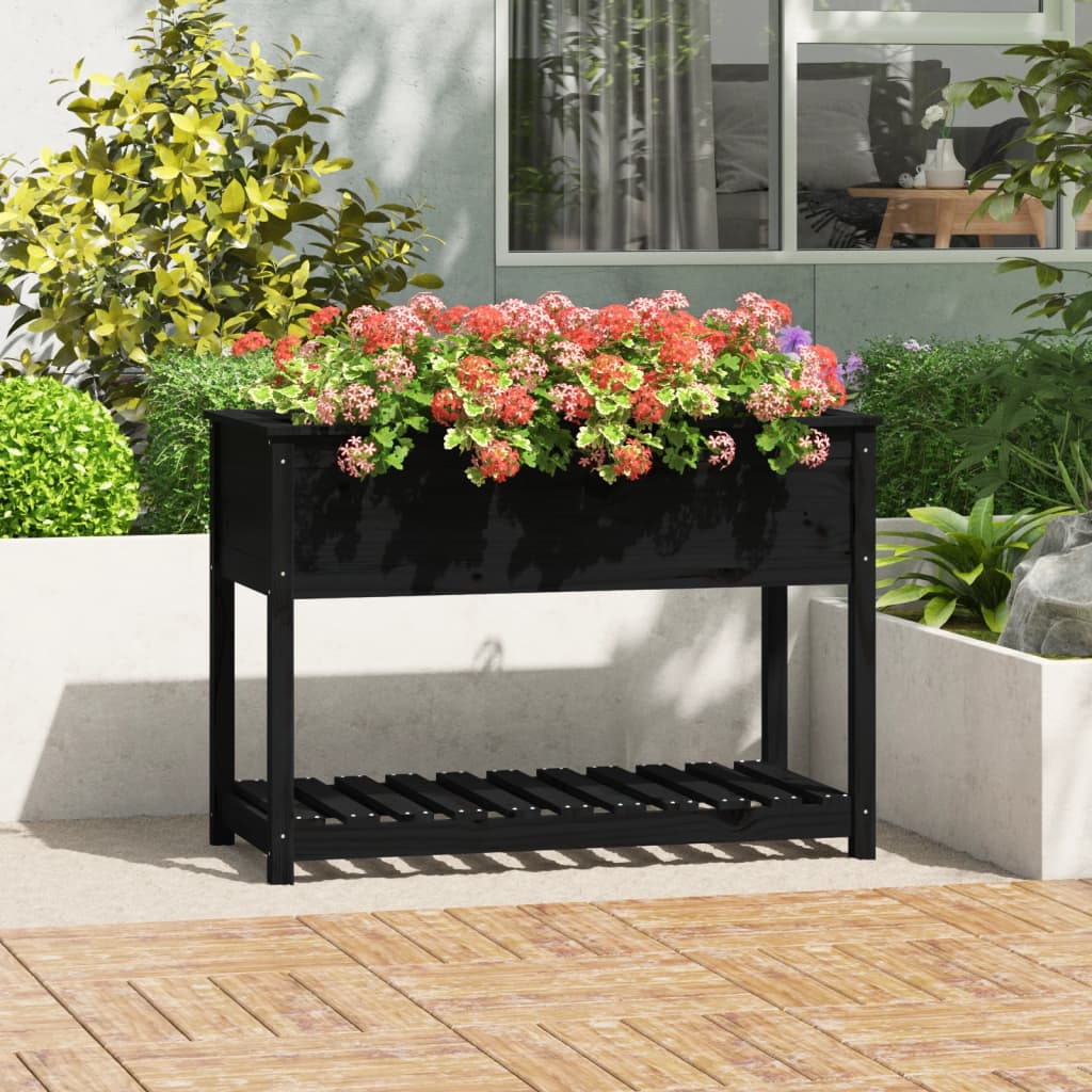 vidaXL Jardinière avec étagère Noir 111,5x54x81 cm Bois massif de pin