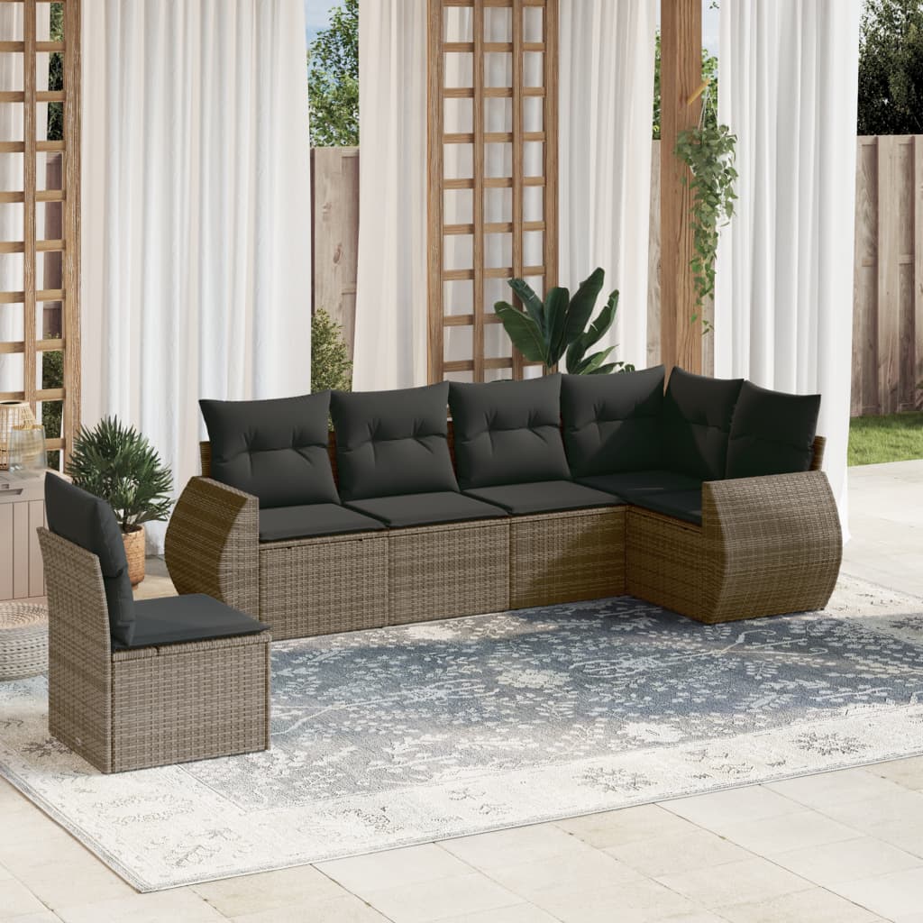 vidaXL Salon de jardin 6 pcs avec coussins gris résine tressée