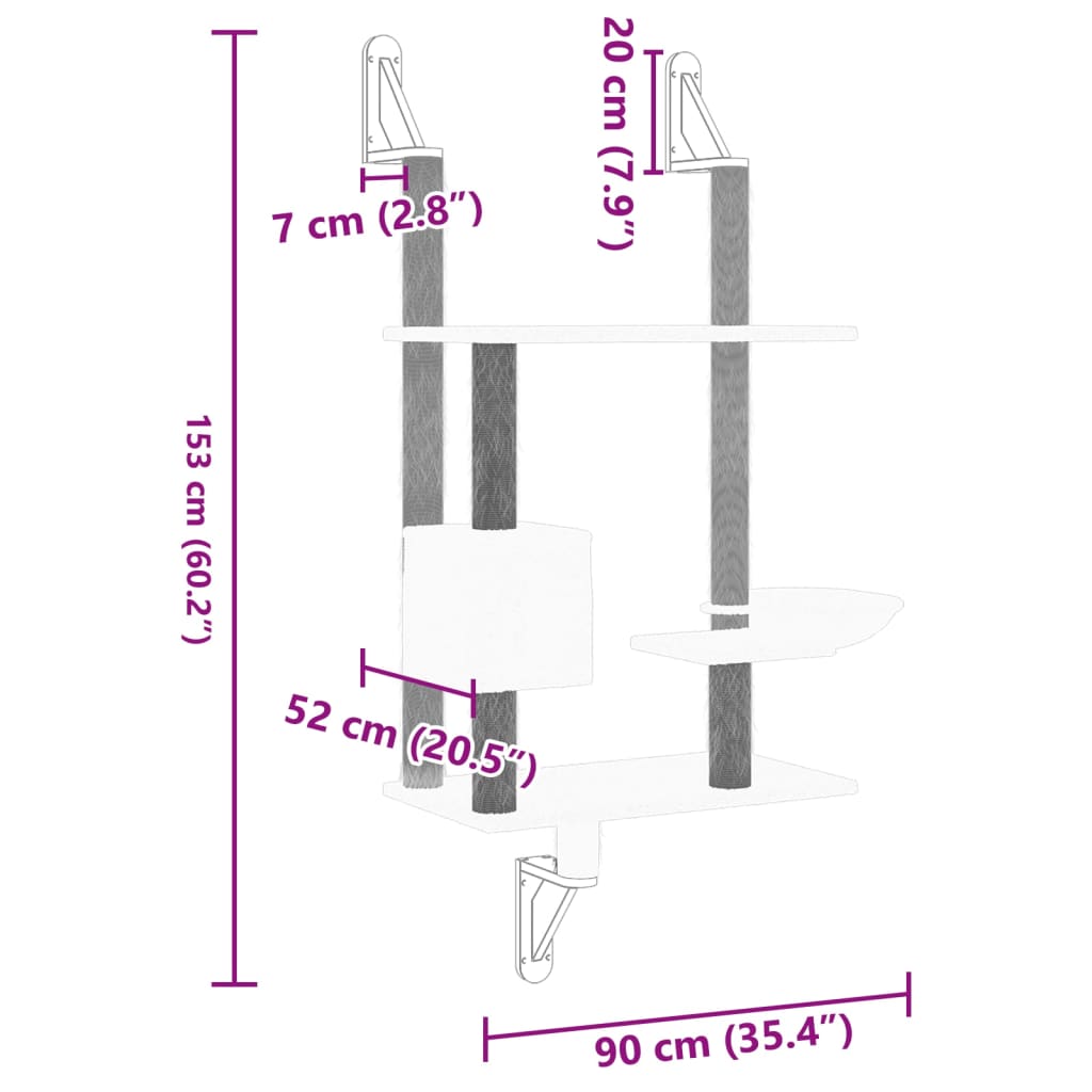 vidaXL Arbre à chat mural avec griffoir gris clair 153 cm