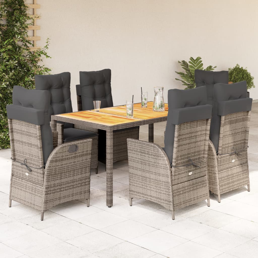 vidaXL Ensemble à manger de jardin et coussins 7 pcs gris rotin