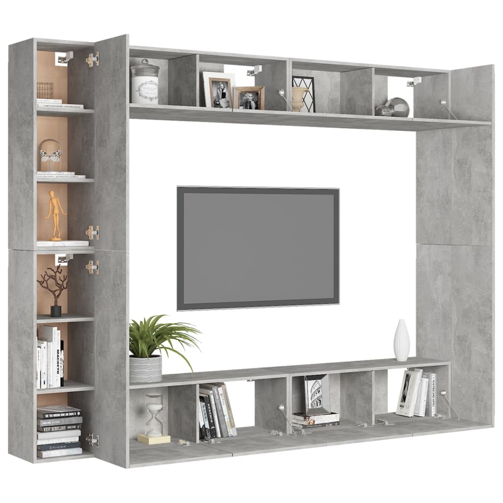 vidaXL Ensemble de meubles TV 8 pcs Gris béton Bois d'ingénierie