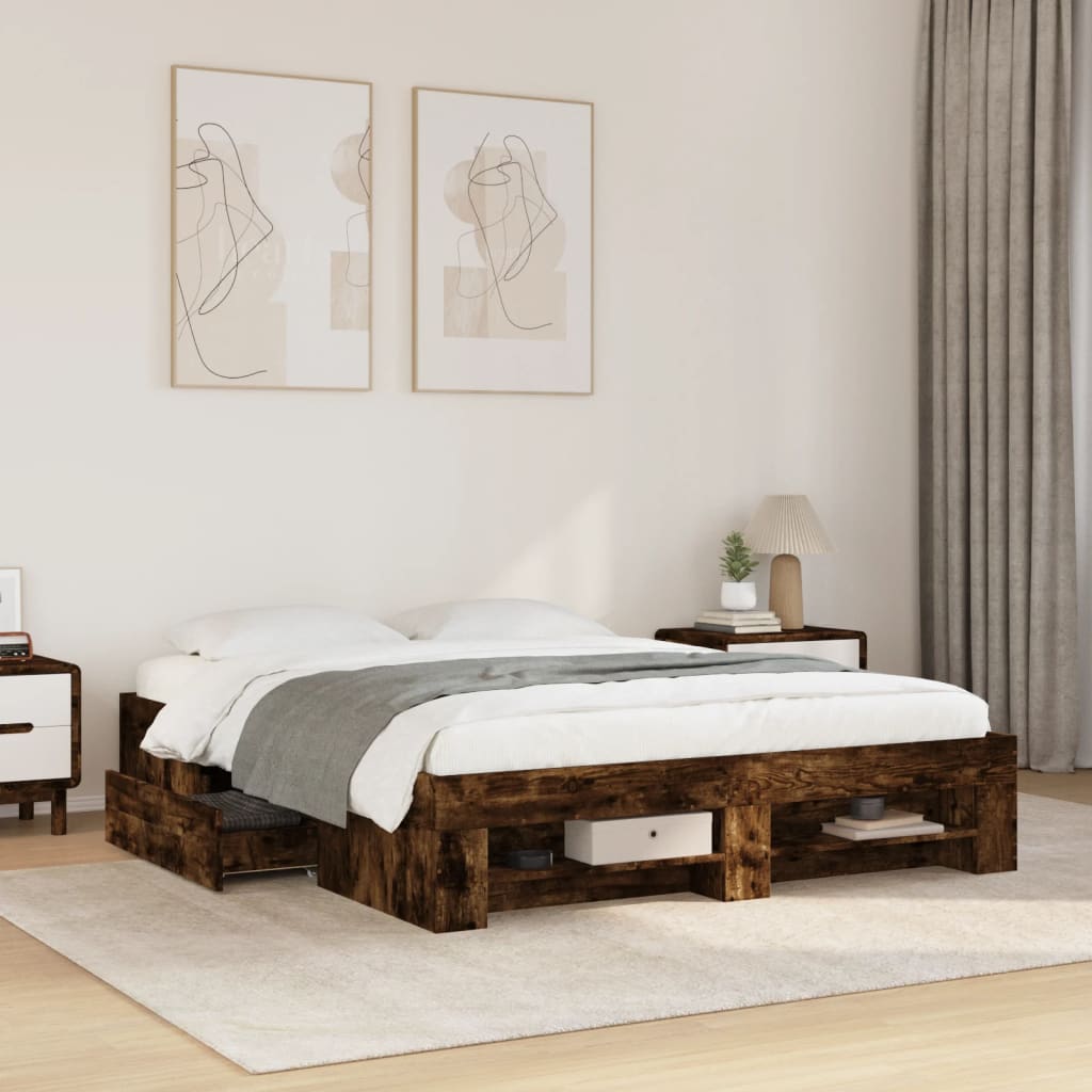 vidaXL Cadre de lit sans matelas chêne fumé 160x200 cm bois ingénierie