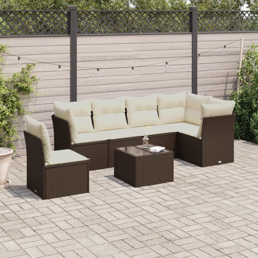 vidaXL Salon de jardin 7 pcs avec coussins noir résine tressée