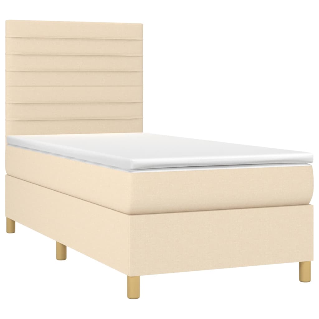 vidaXL Sommier à lattes de lit et matelas et LED Crème 90x190 cm Tissu