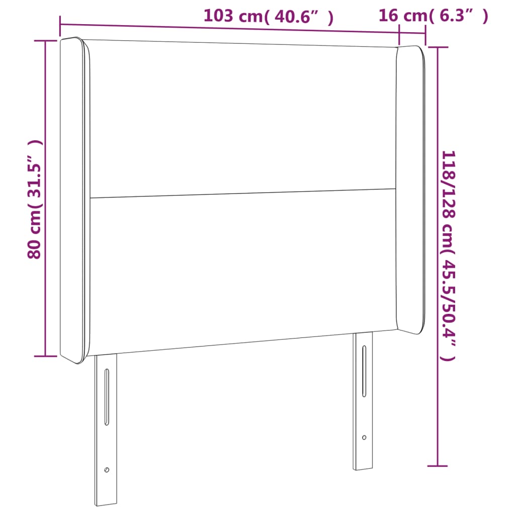 vidaXL Tête de lit avec oreilles Gris foncé 103x16x118/128 cm Velours