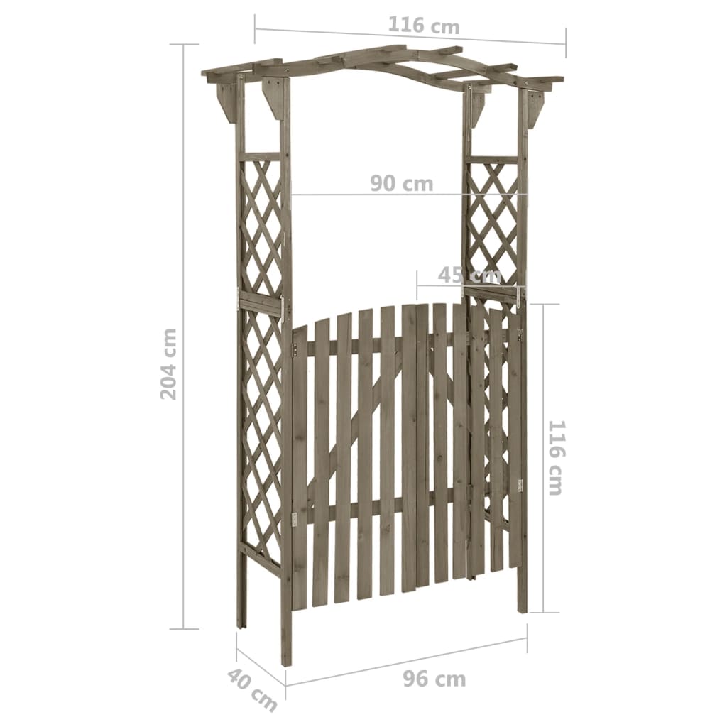 vidaXL Pergola avec portail 116x40x204 cm Gris Bois de sapin massif