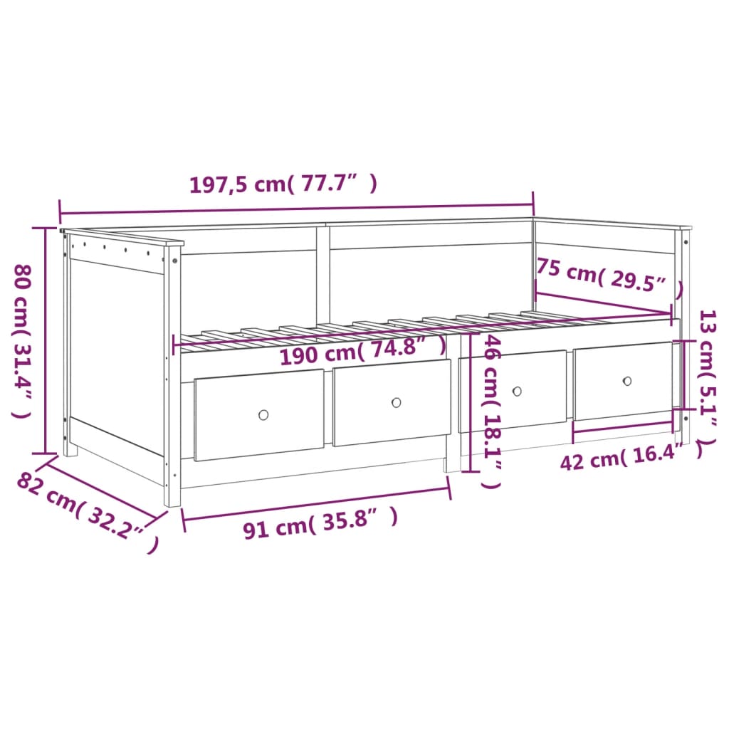 vidaXL Lit de jour sans matelas 75x190 cm bois de pin massif