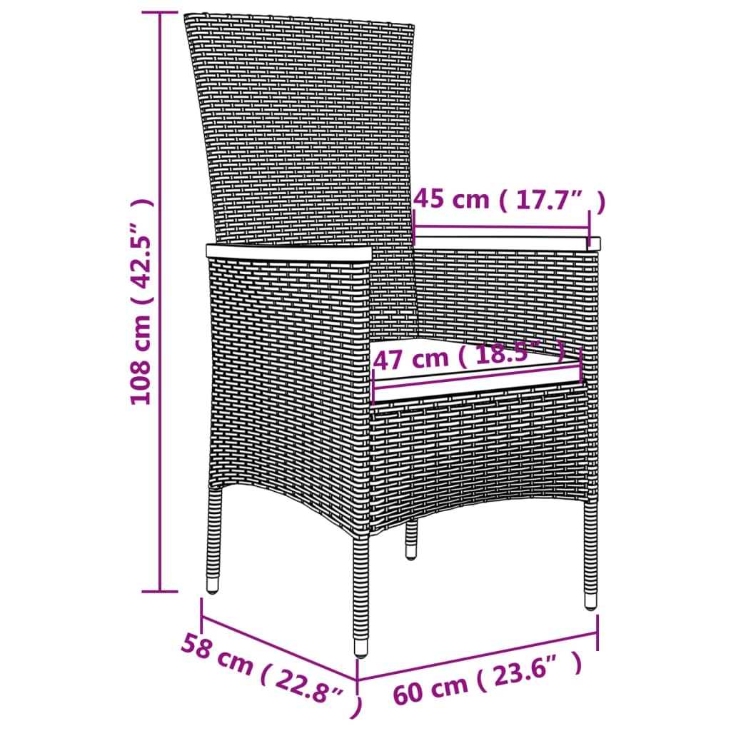 vidaXL Ensemble de salon de jardin 3 pcs noir poly rotin et acacia