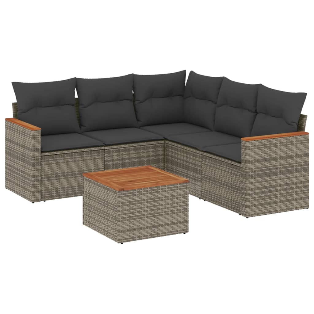 vidaXL Salon de jardin 6 pcs avec coussins gris résine tressée