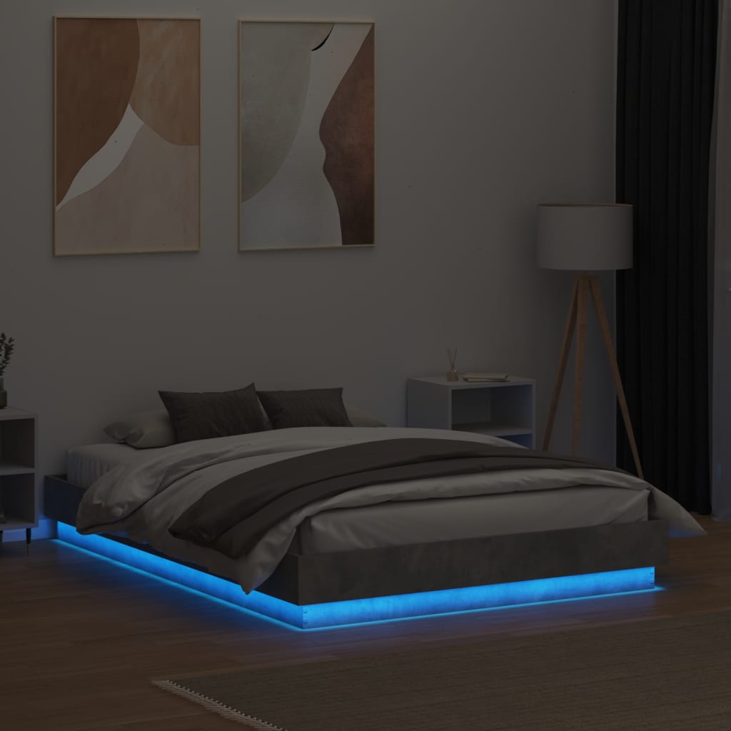 vidaXL Cadre de lit avec lumières LED gris béton 120x190 cm