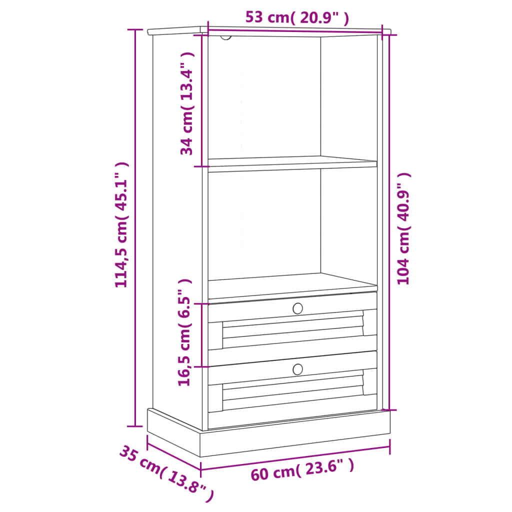 vidaXL Bibliothèque VIGO 60x35x114,5 cm bois massif de pin