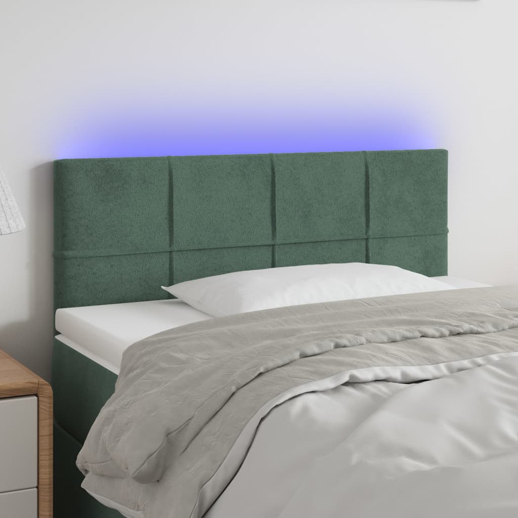 vidaXL Tête de lit à LED Vert foncé 100x5x78/88 cm Velours