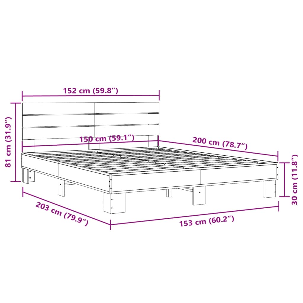 vidaXL Cadre de lit sans matelas chêne fumé 150x200 cm