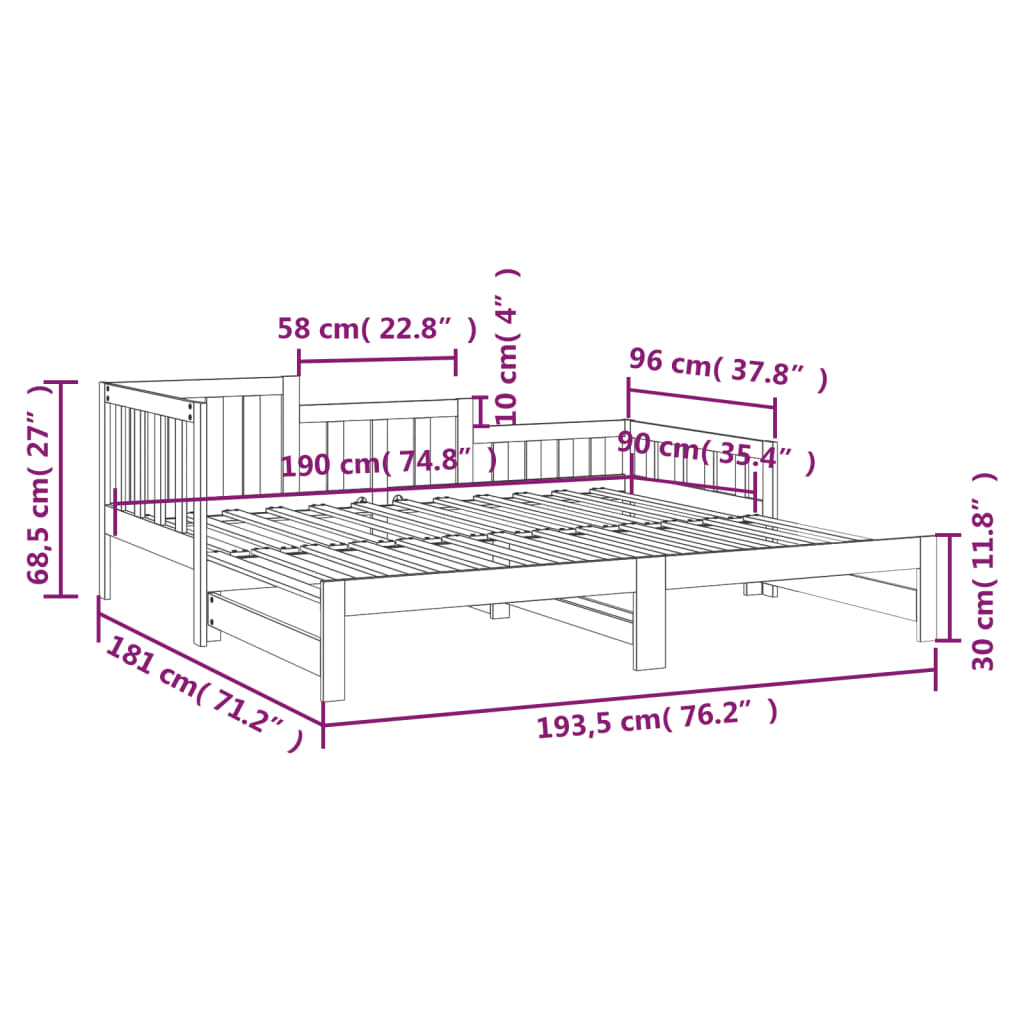 vidaXL Lit coulissant sans matelas blanc 2x(90x190) cm