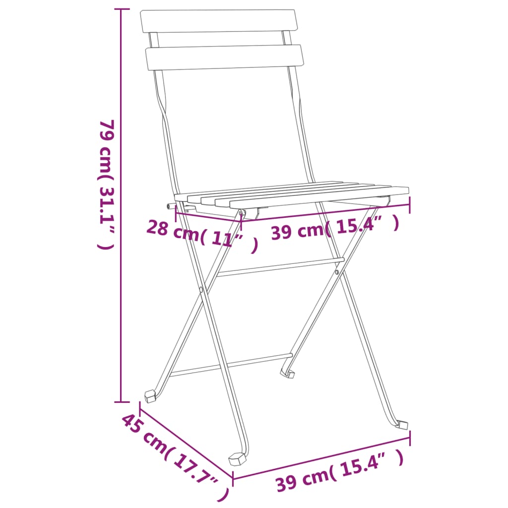 vidaXL Chaises de bistrot pliantes lot de 8 Bois d'acacia solide acier