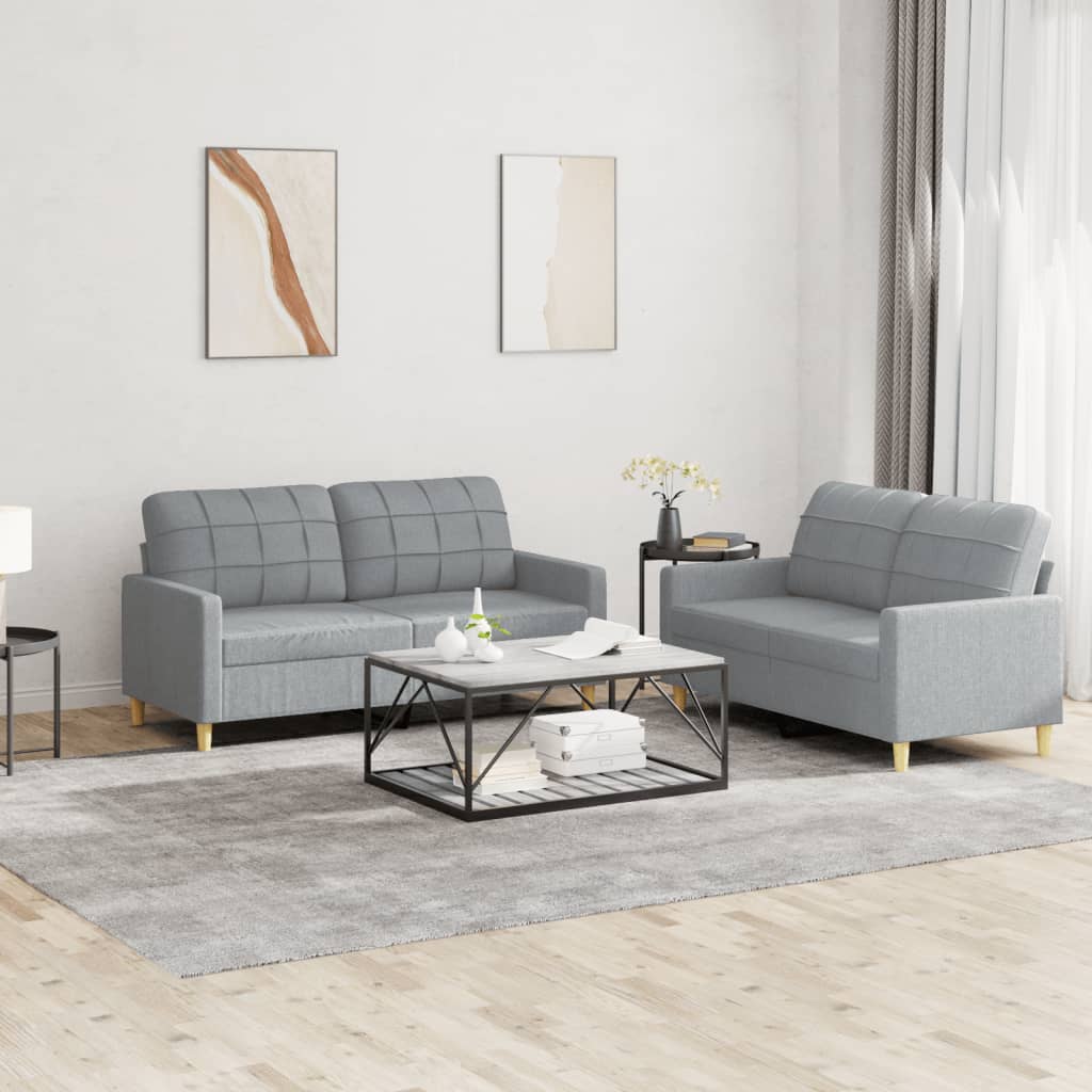 vidaXL Ensemble de canapés 2 pcs avec coussins Gris clair Tissu