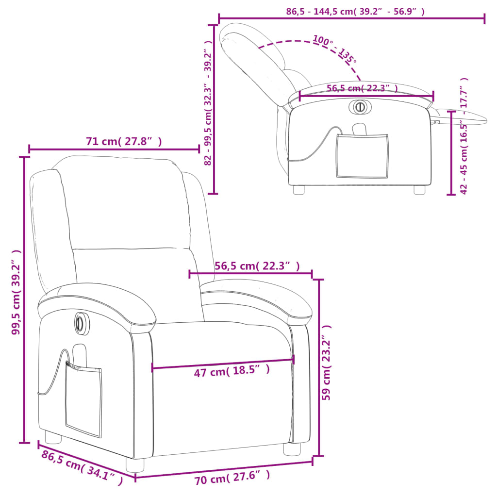 vidaXL Fauteuil inclinable de massage électrique crème tissu