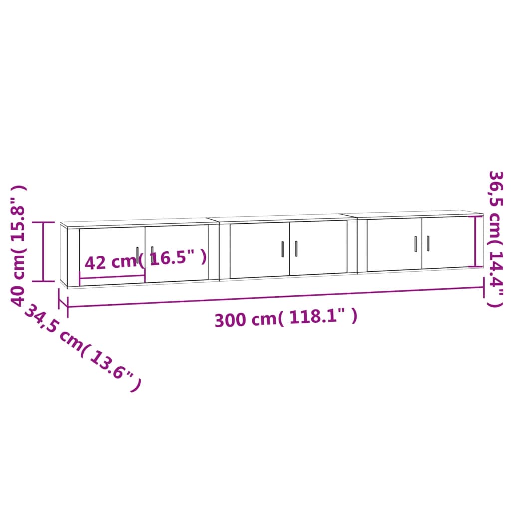 vidaXL Meubles TV muraux 3 pcs chêne fumé 100x34,5x40 cm