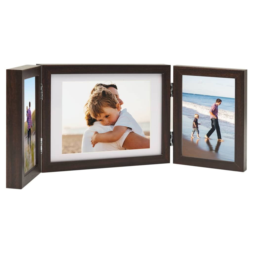 vidaXL Cadre photo dépliable Marron foncé 22x15 cm+2x(10x15 cm)