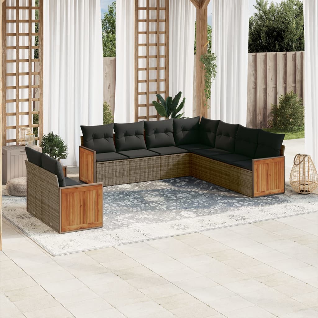 vidaXL Salon de jardin 9 pcs avec coussins gris résine tressée