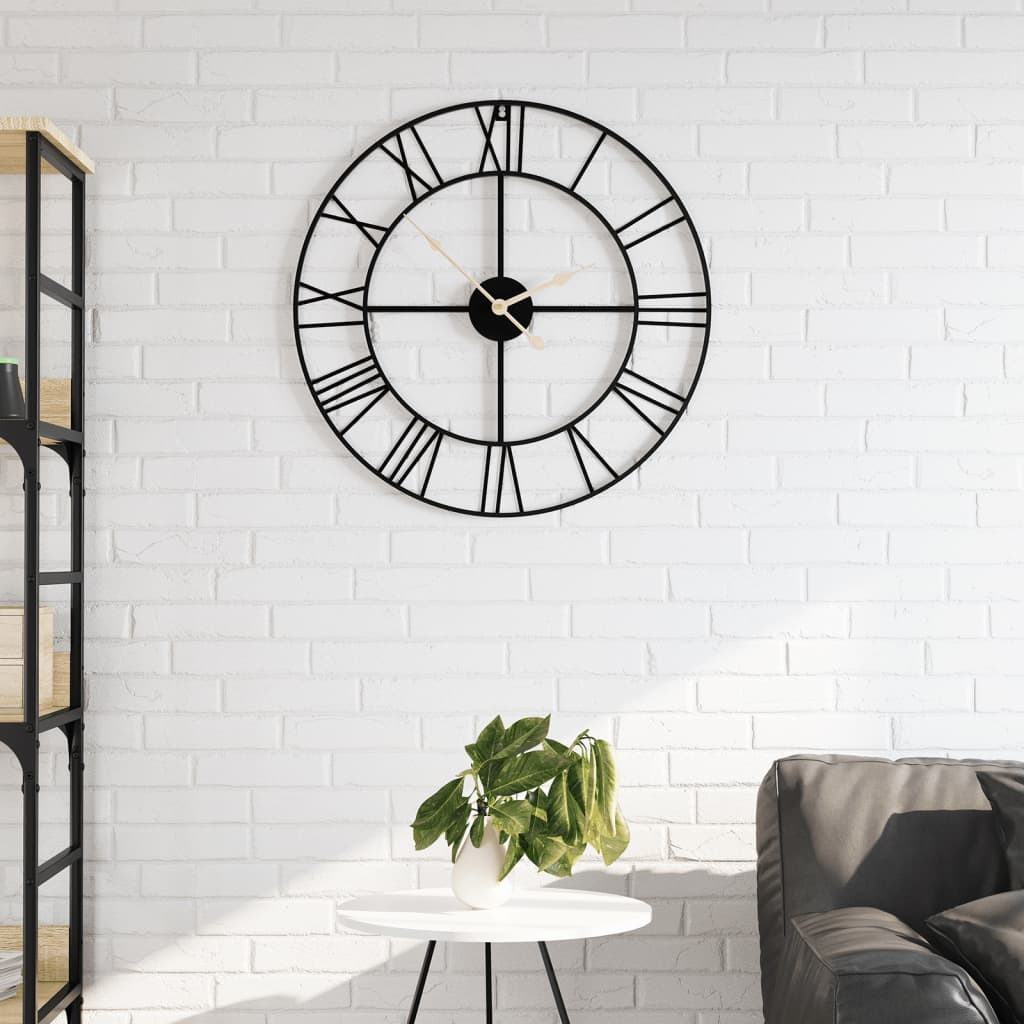 vidaXL Horloge murale noir Ø50 cm fer