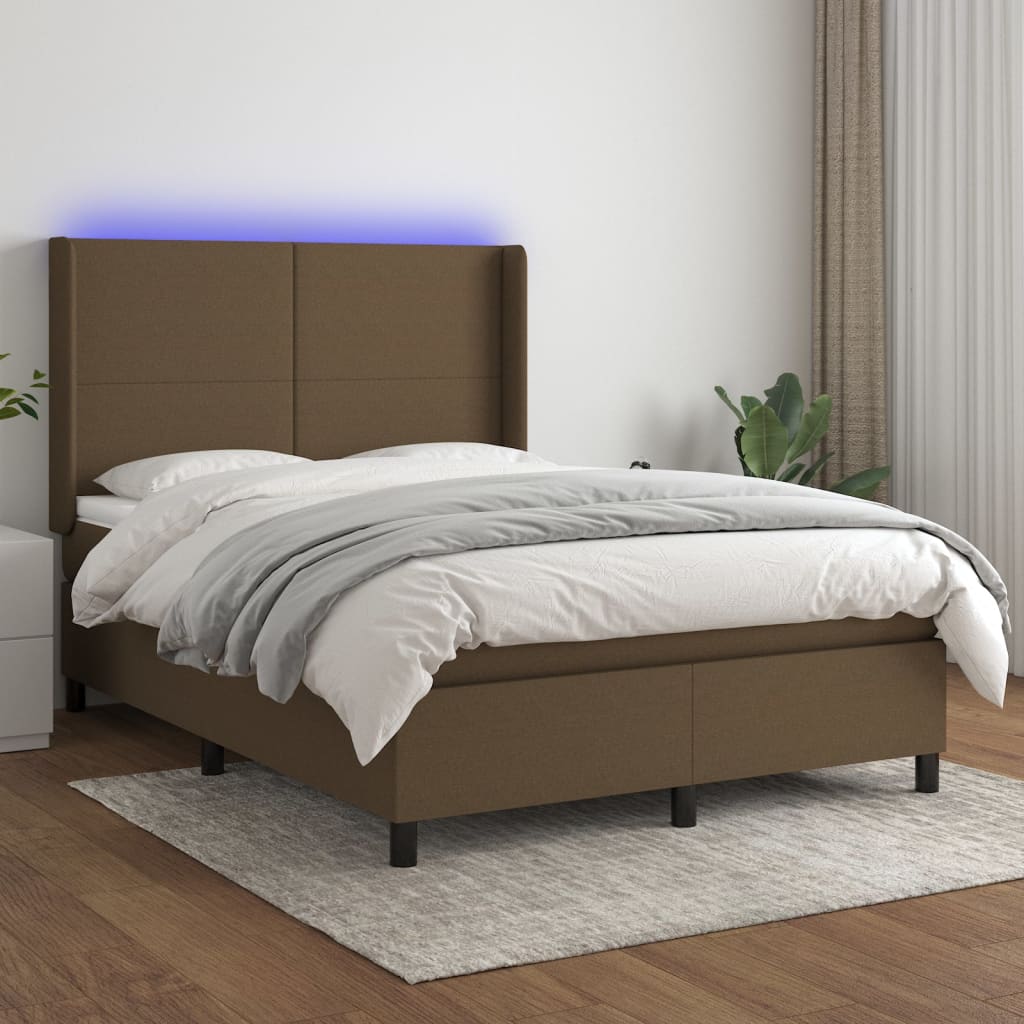 vidaXL Sommier à lattes de lit matelas et LED Marron foncé 140x190 cm