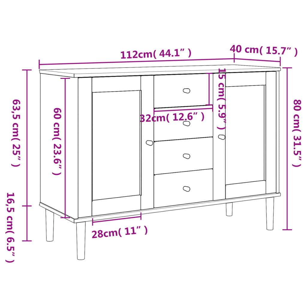 vidaXL Buffet SENJA aspect rotin marron 112x40x80cm bois massif de pin