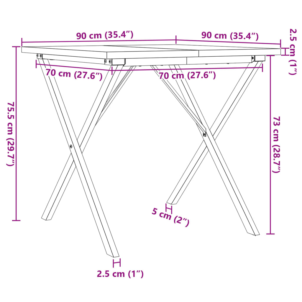 vidaXL Table à manger cadre en X 90x90x75,5cm bois de pin massif fonte