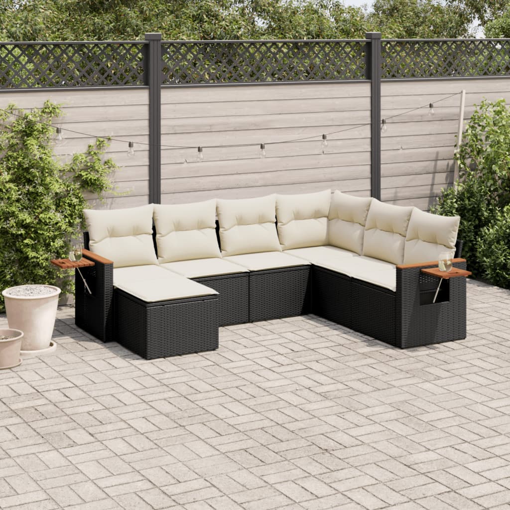 vidaXL Salon de jardin 7 pcs avec coussins noir résine tressée