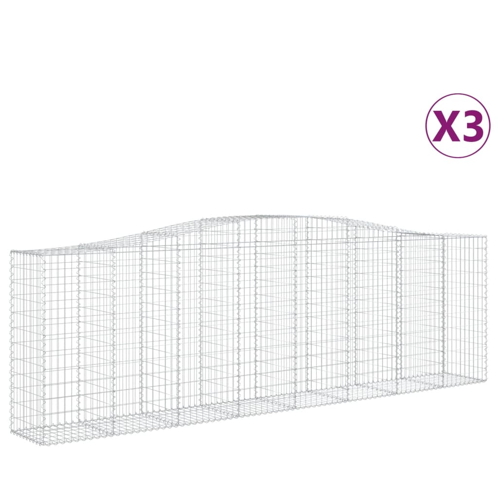 vidaXL Paniers à gabions arqués 3 pcs 400x50x120/140 cm Fer galvanisé