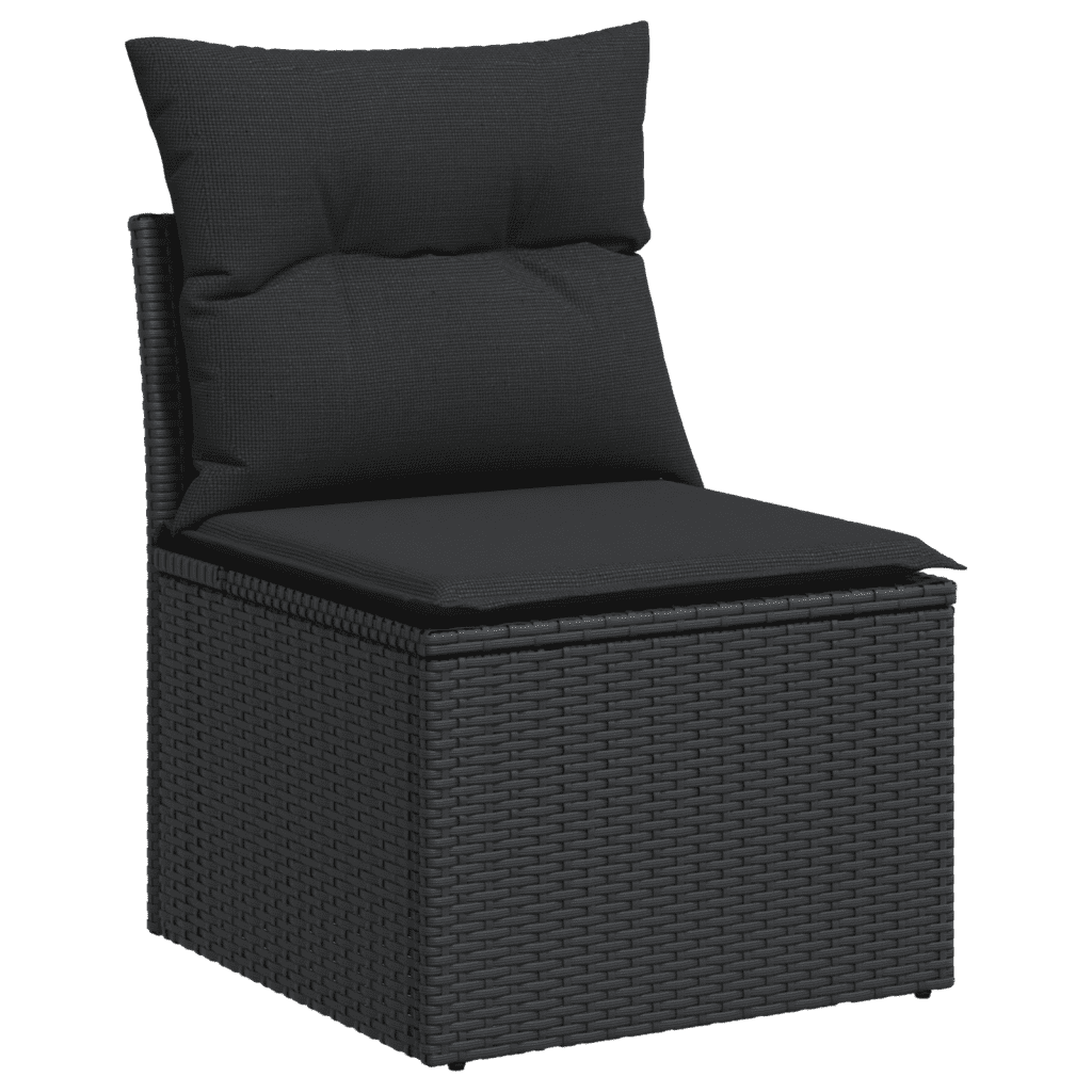 vidaXL Salon de jardin 7 pcs avec coussins noir résine tressée