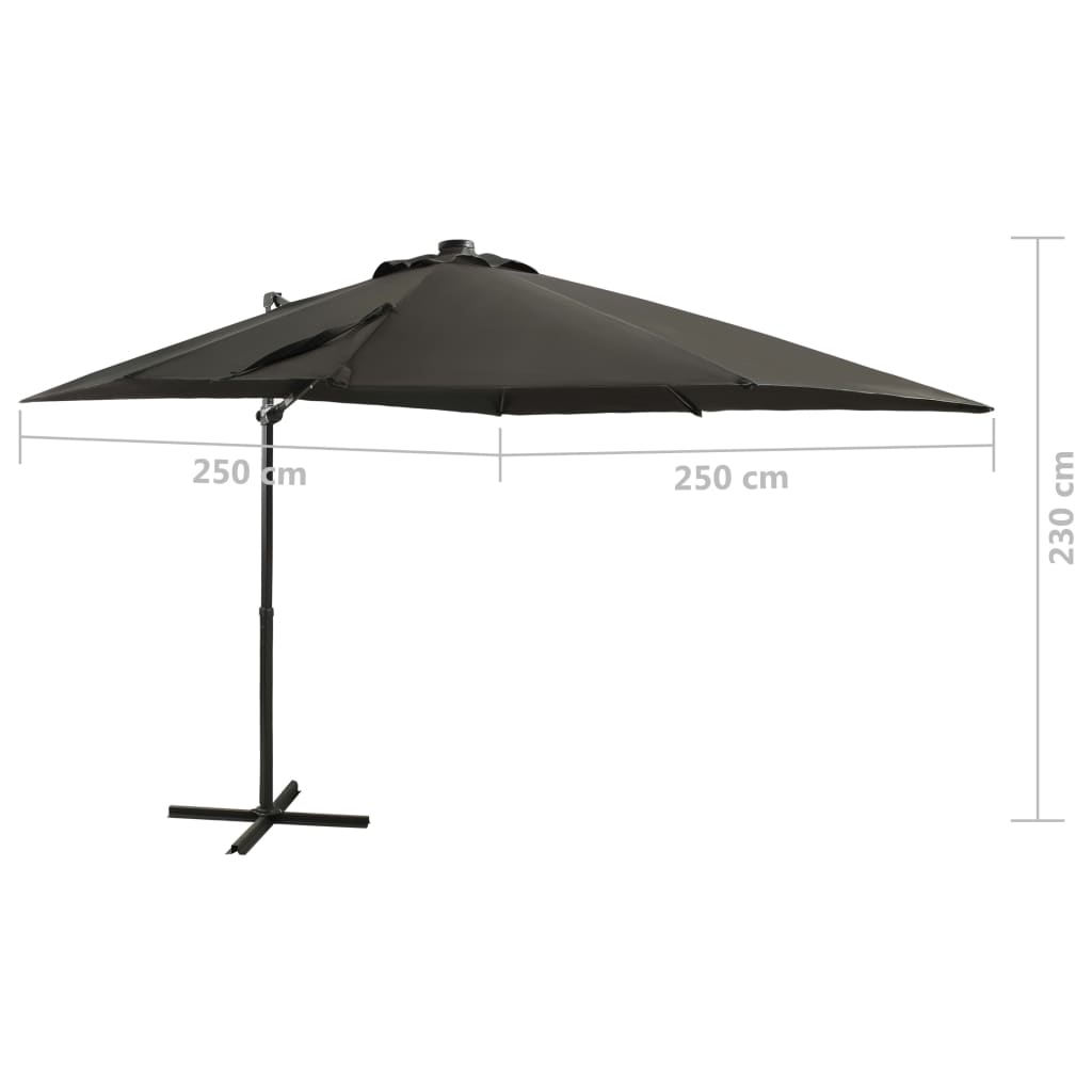 vidaXL Parasol de jardin en porte-à-faux avec mât et lumières LED