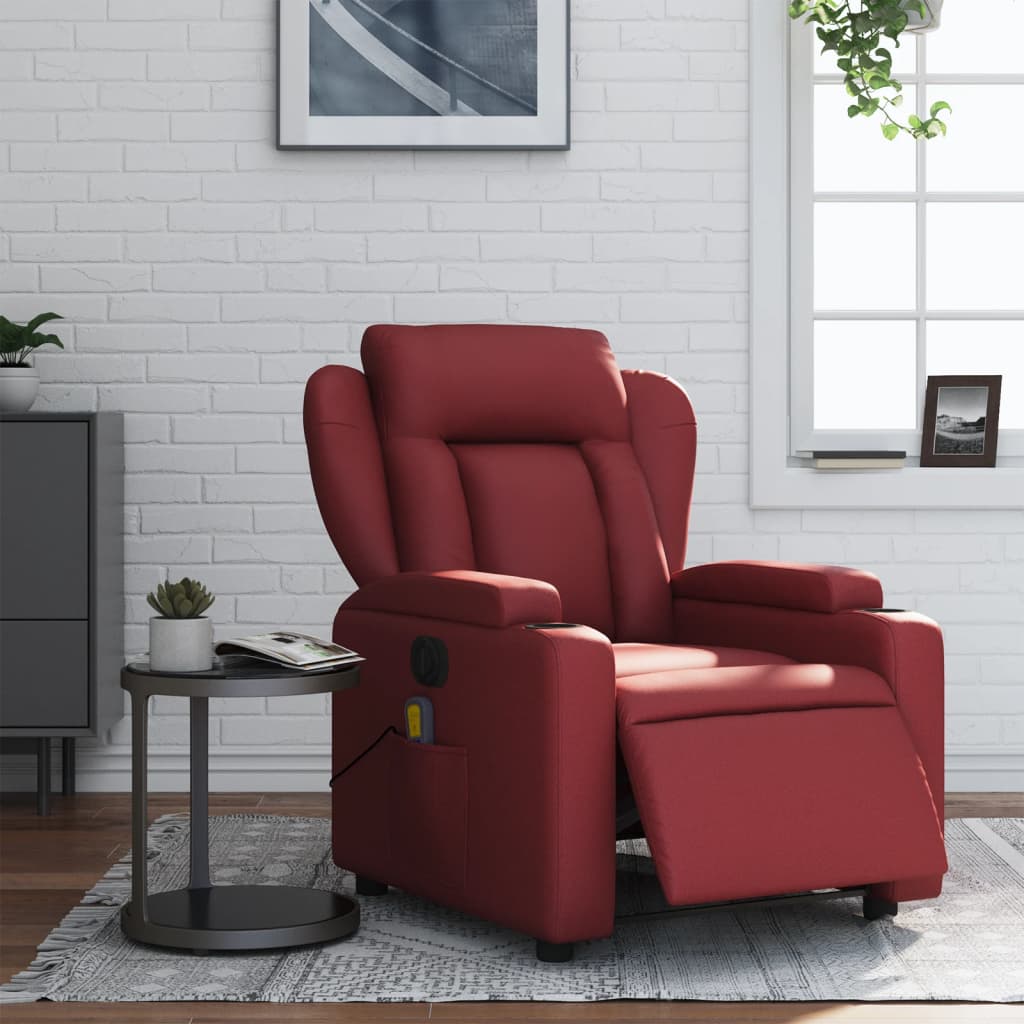 vidaXL Fauteuil de massage inclinable électrique rouge bordeaux