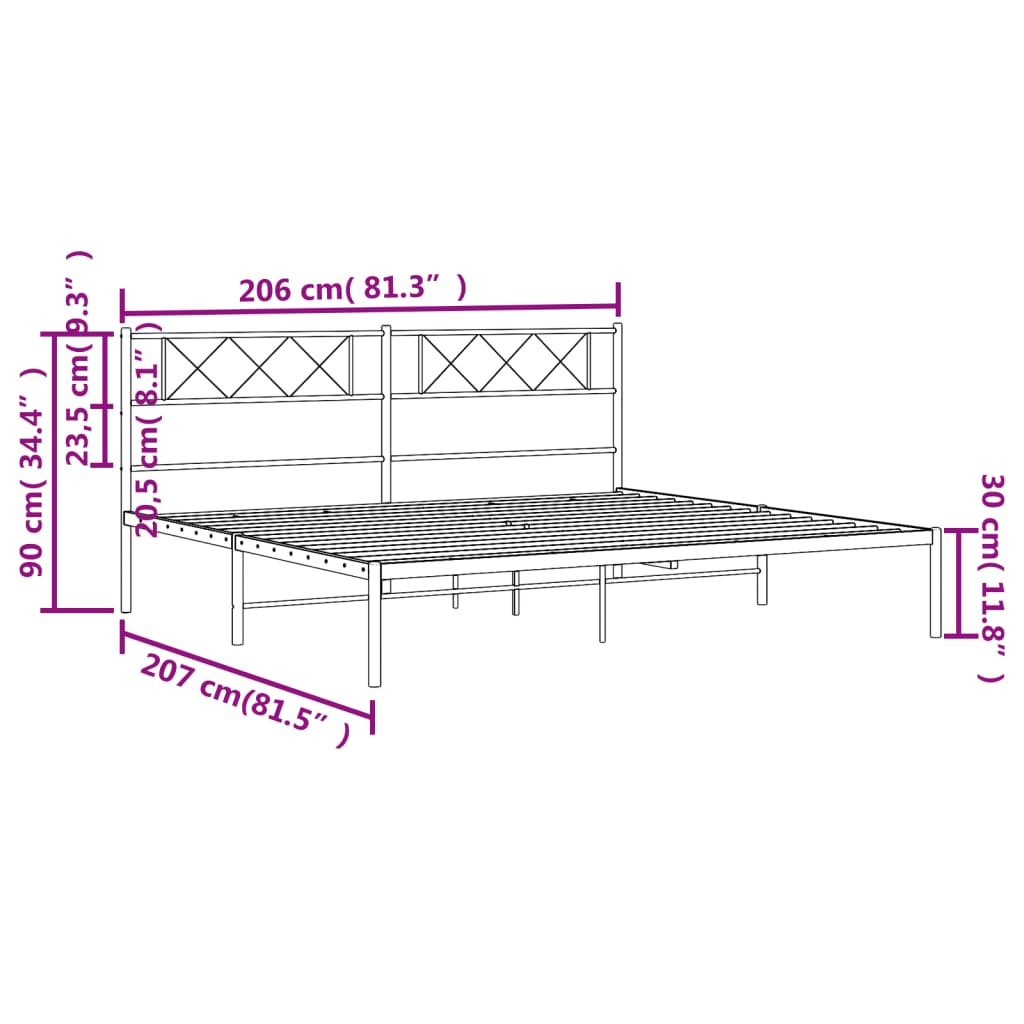 vidaXL Cadre de lit métal sans matelas avec tête de lit noir 200x200cm