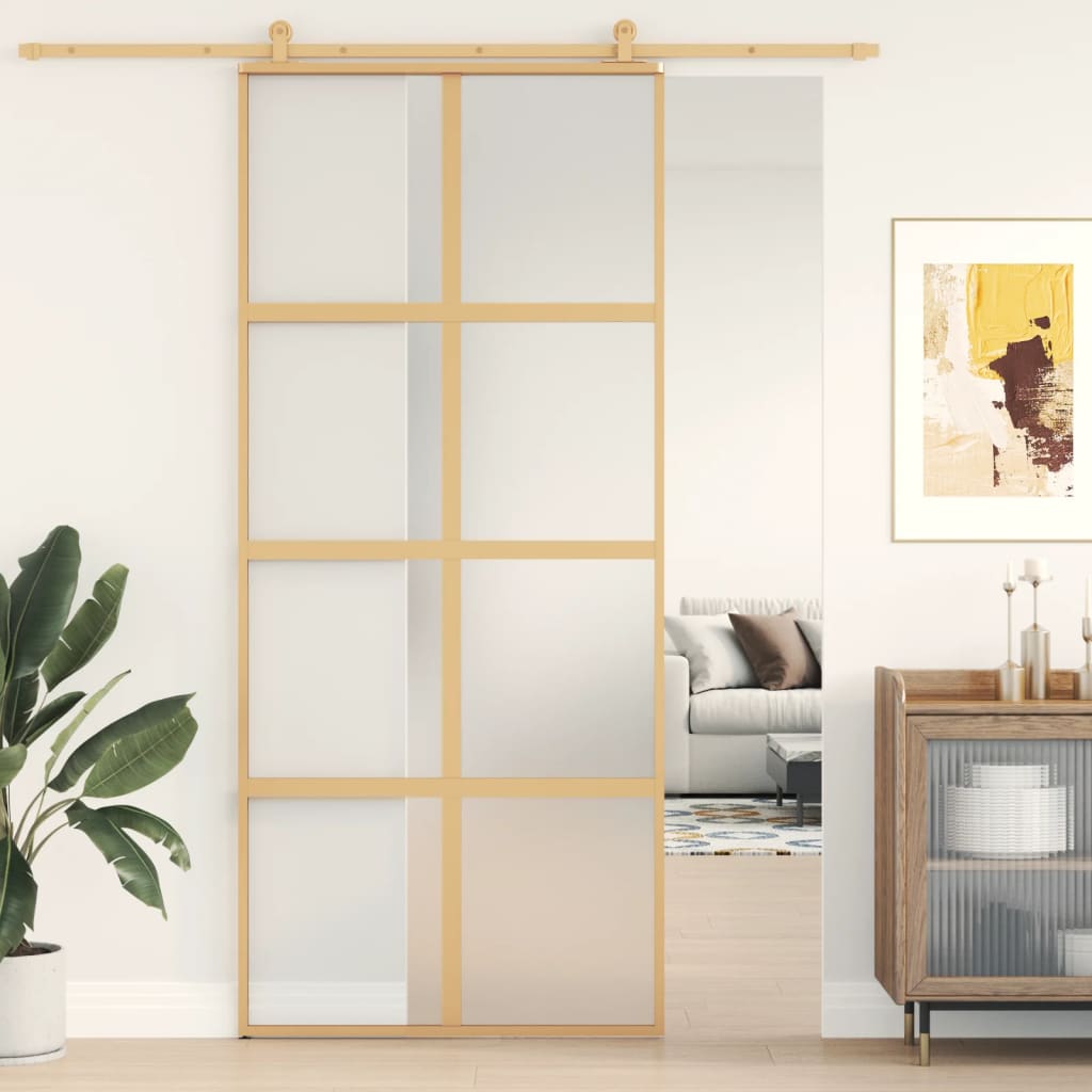 vidaXL Porte coulissante doré 90x205 cm verre ESG dépoli et aluminium