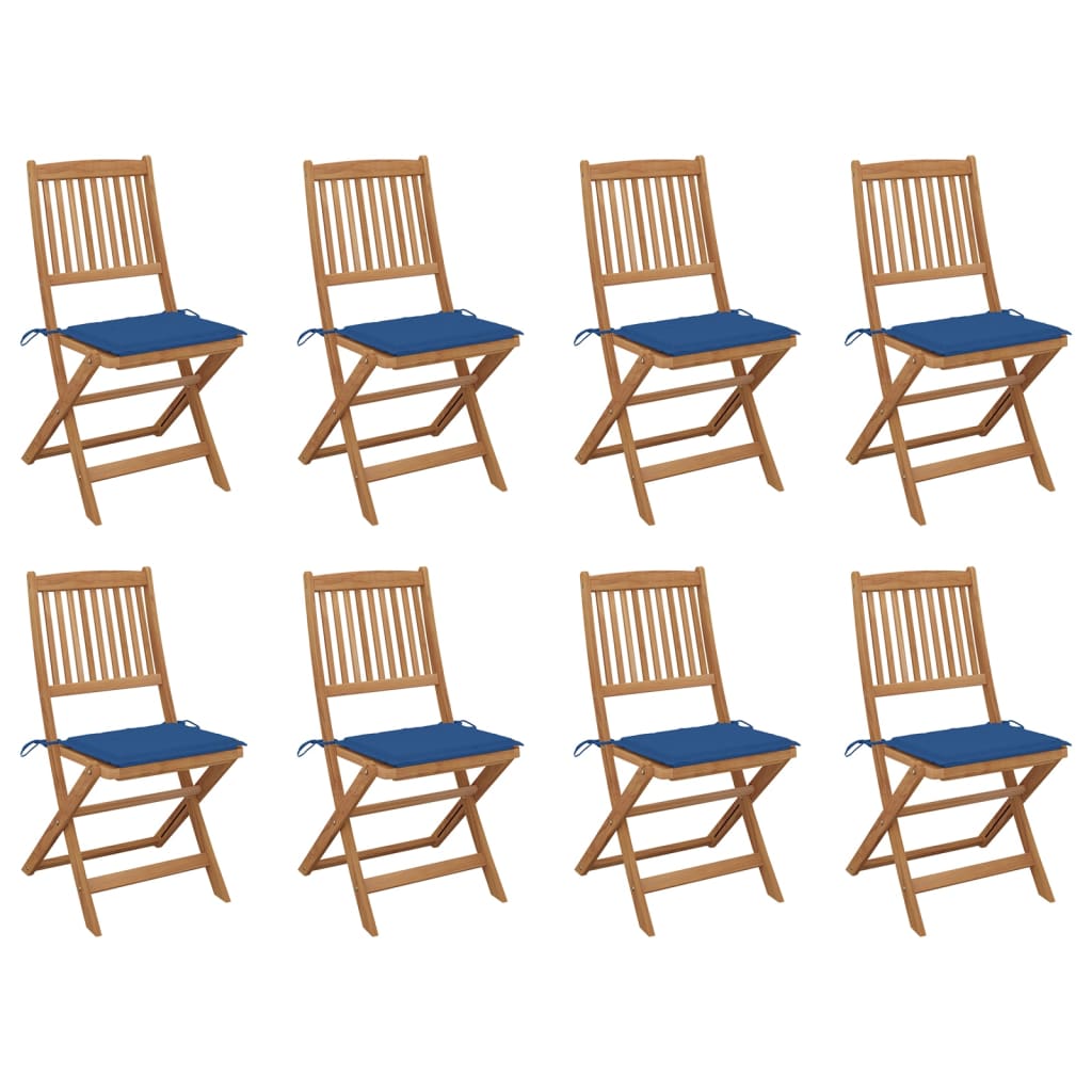 vidaXL Chaises pliables d'extérieur et coussins lot de 8 Bois d'acacia