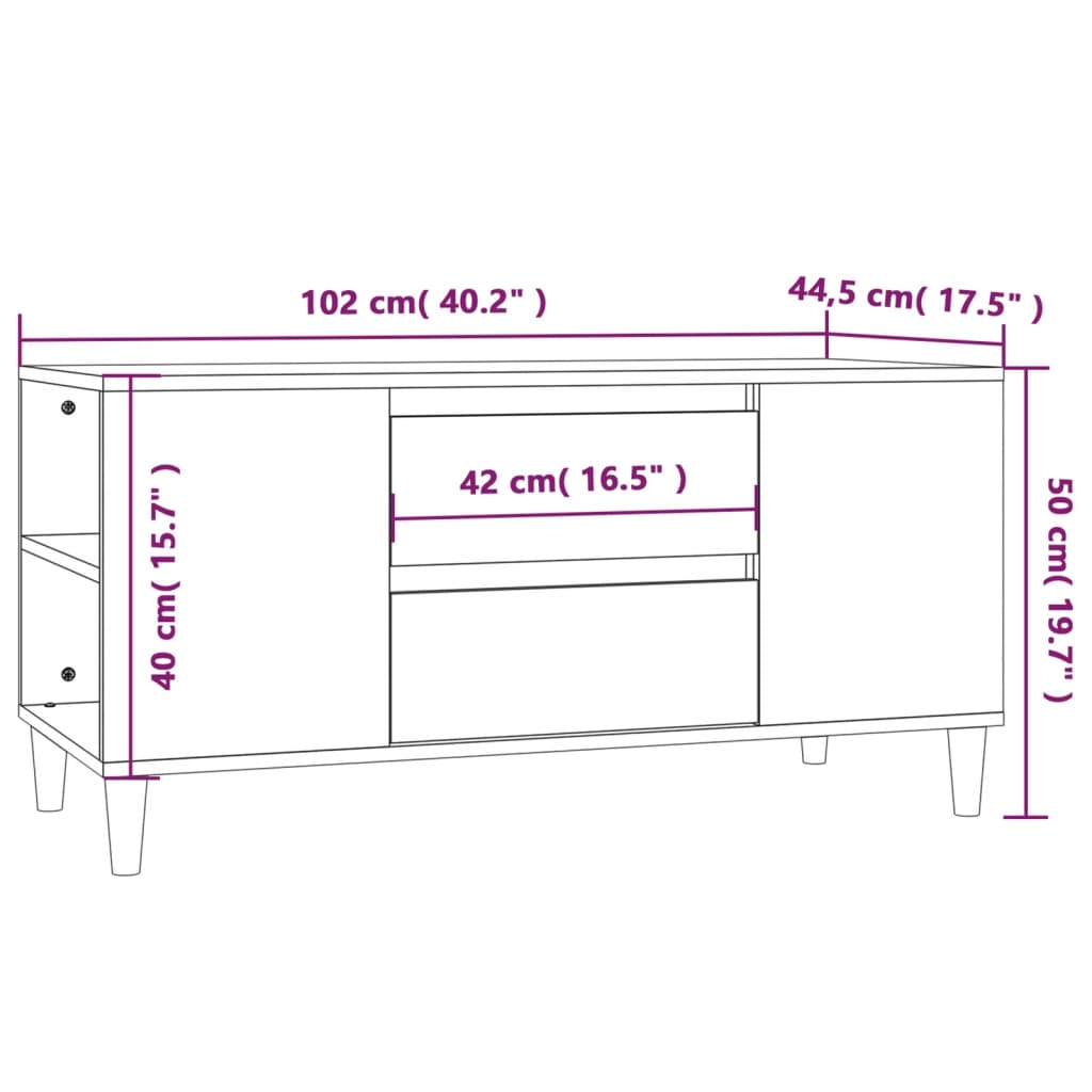 vidaXL Meuble TV Sonoma gris 102x44,5x50 cm Bois d'ingénierie