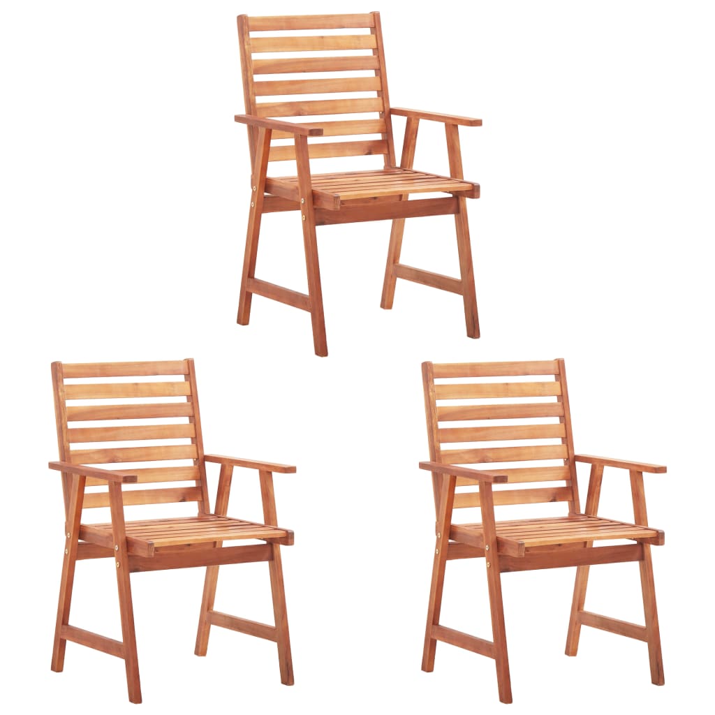 vidaXL Chaises à manger d'extérieur lot de 3 et coussins Acacia massif