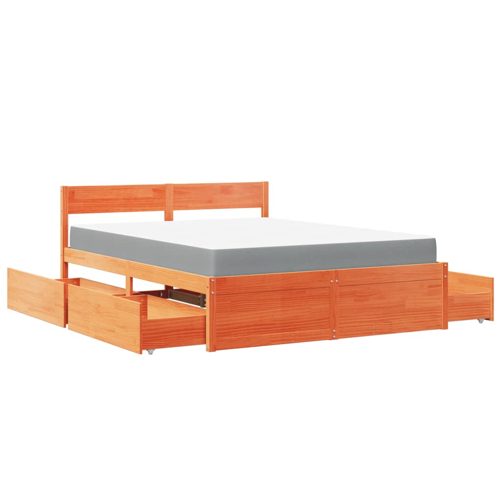 vidaXL Lit avec tiroirs/matelas cire marron 140x200 cm bois massif pin