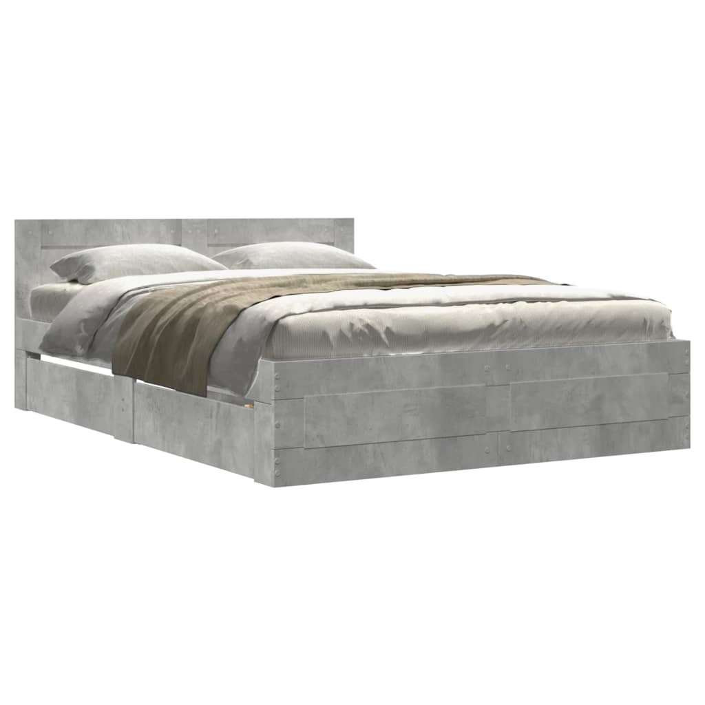 vidaXL Cadre de lit et tête de lit sans matelas gris béton 140x190 cm