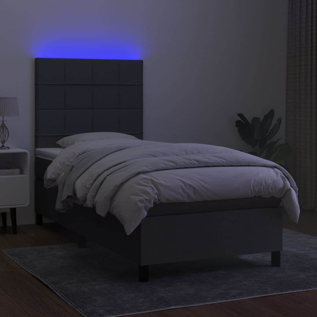 vidaXL Sommier à lattes de lit avec matelas et LED Gris foncé 90x200cm