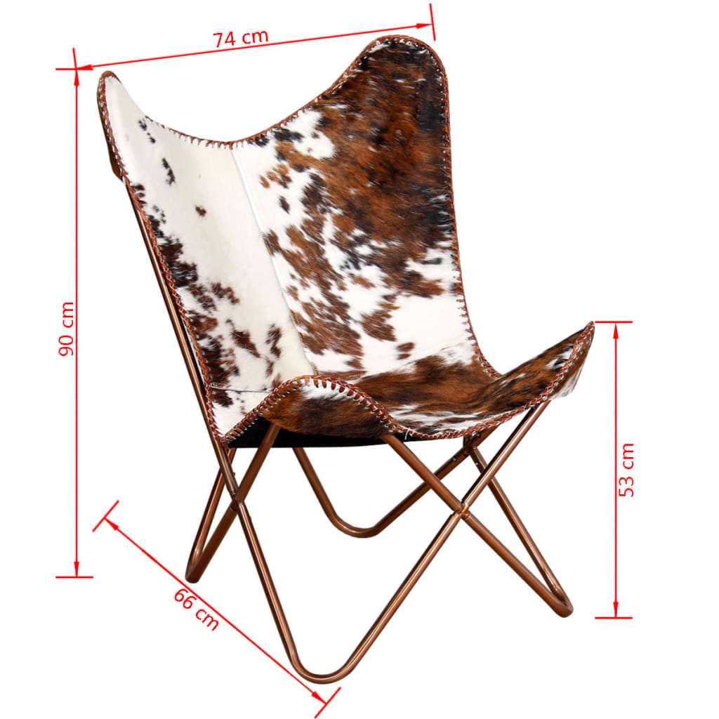 vidaXL Chaise papillon marron et blanc cuir de vache