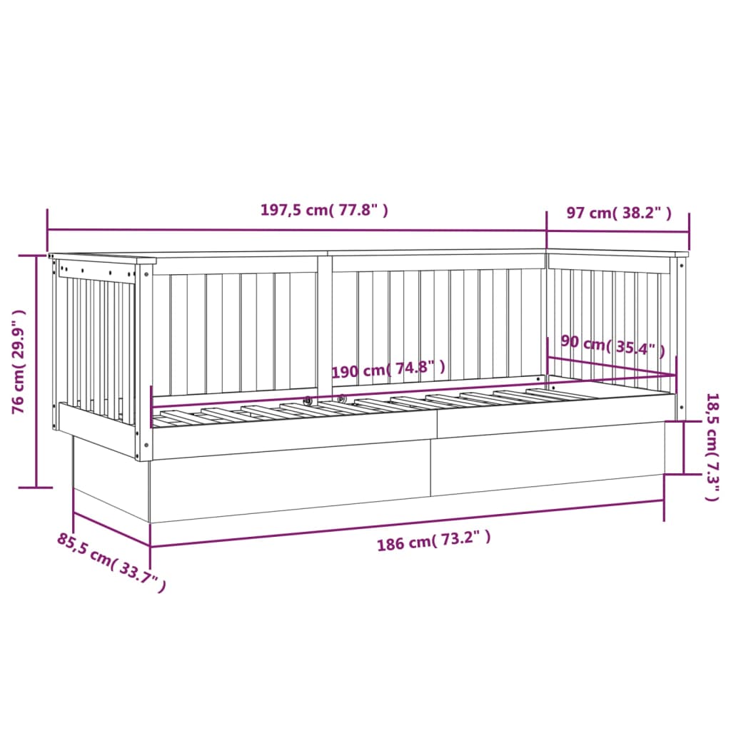 vidaXL Lit de jour Marron miel 90x190 cm Bois de pin massif